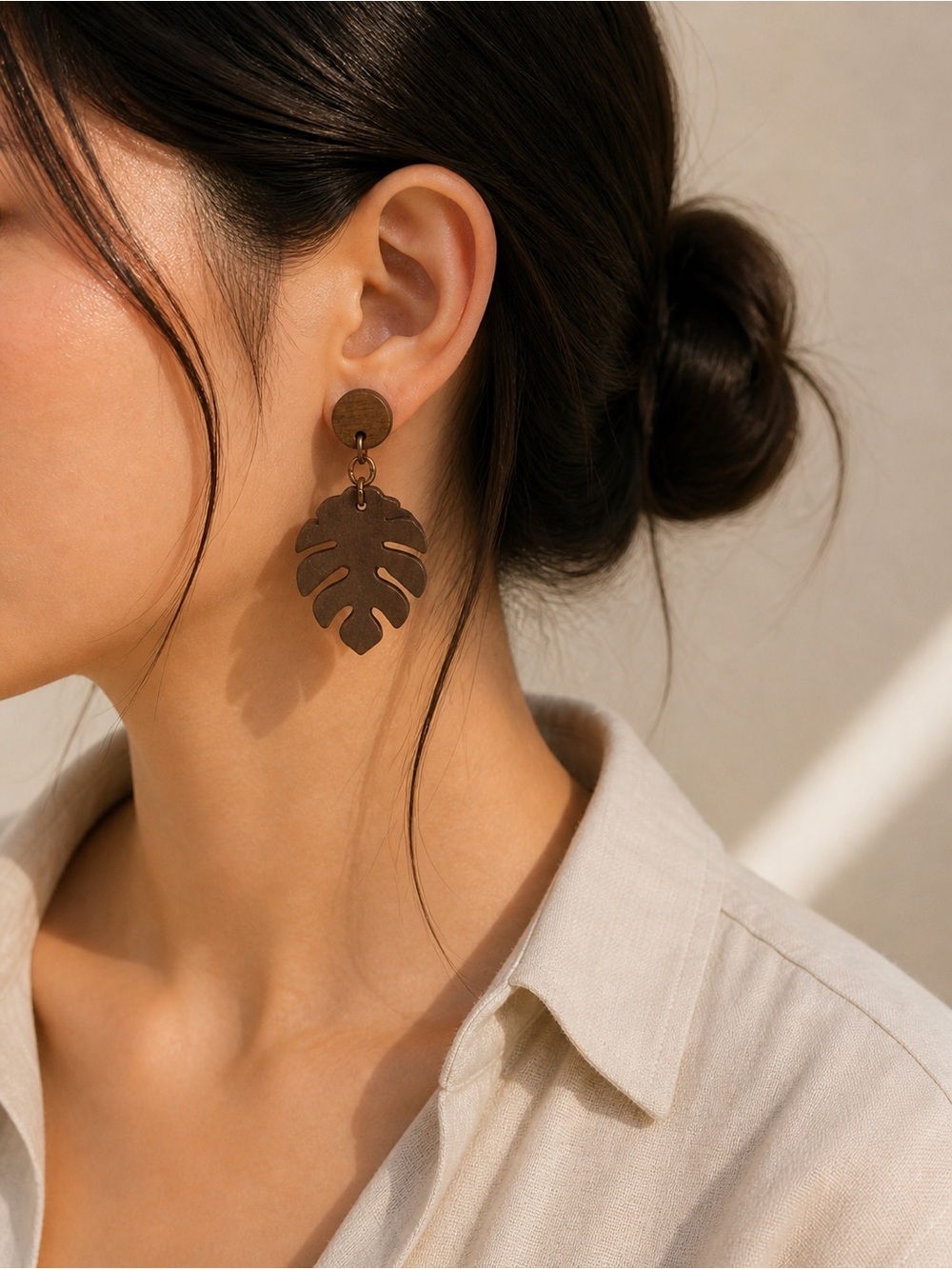 Hand Crafted Brown Leaf Dangle Earrings